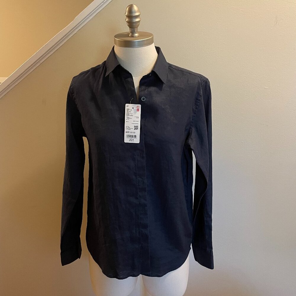 NWT Uniqlo Navy Linen Shirt